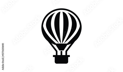 Classic hot air balloon silhouette with basket against a clean white background