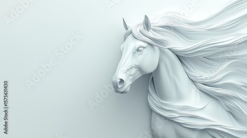 White horse with head flowing mane minimalist background art deco style website header.