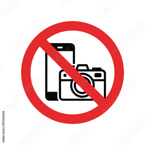 No photography or recording allowed sign with camera and smartphone icons