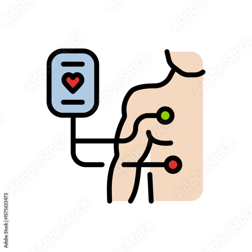 Holter Monitor Color Icon. Portable ECG Monitoring. Dynamic ECG System. Digital Heart Rate Analyzer and Recorder. Medical symbol isolated on white background.