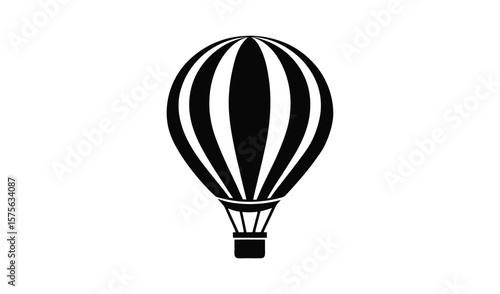 Striking black and white illustration of a classic hot air balloon
