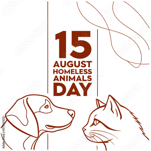 Celebrate august 15th homeless animals day with a stylized line art illustration of a dog and cat