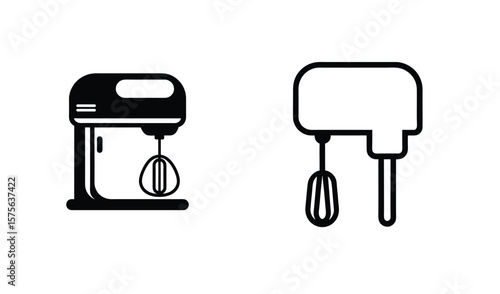 Two handheld electric mixers one solid black icon and one outline style