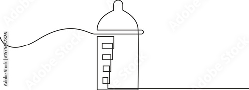 Continuous one line Baby feeder bottle, outline Icon Design illustration. Food and drinks Symbol on transparent background, Vector Illustration