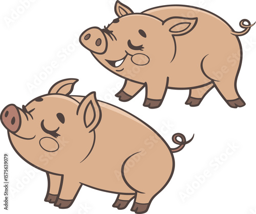Vector art of two adorable cartoon pigs are standing together, creating a charming and playful illustration