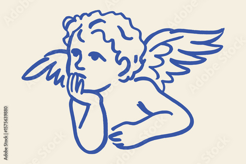 Φωτογραφία Angel sketch naive childlike doodle hand drawn vector illustration