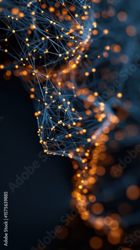 Abstract network structure with glowing nodes and lines representing complex connections and data flow