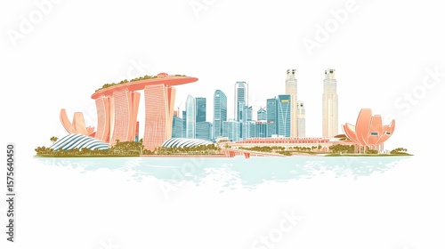 Colorful cityscape illustration of singapore.