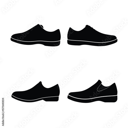 Shoe Silhouette Vector Set Black Icon Collection Isolated on White Background