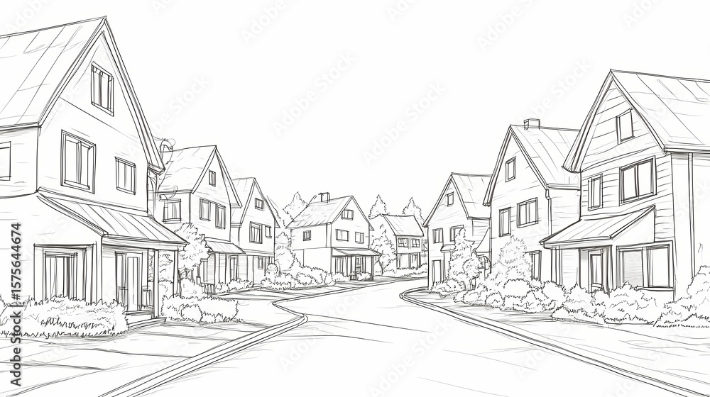 Naklejka premium Sketch of a residential neighborhood.