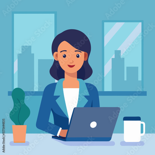 Professional Businesswoman Animation with Laptop and File – Workplace Meeting Scene for Business Explainers

