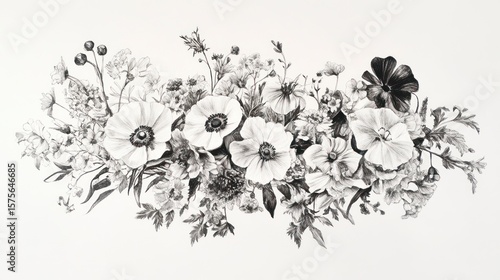 Monochromatic floral bouquet illustration