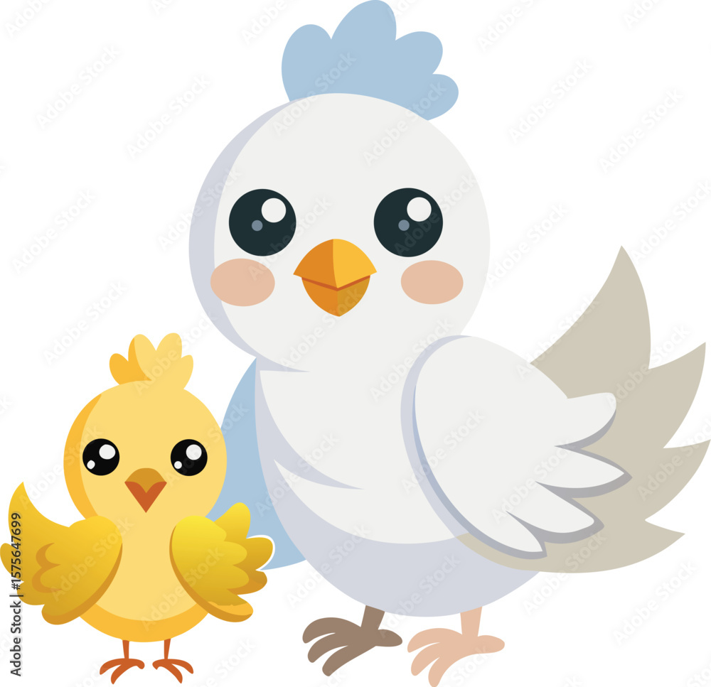 Fototapeta premium White Bird with Chick and Egg Vector 