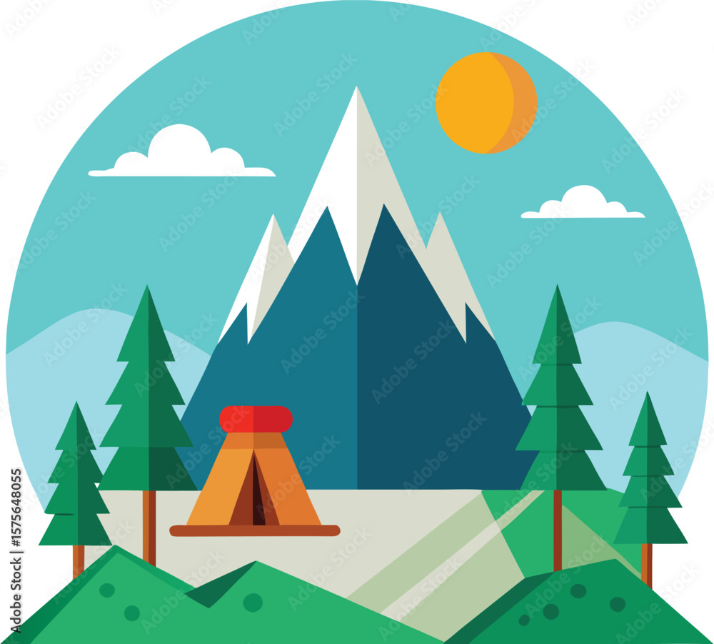 Flat Vector Camping Tent in Mountains Scene
Flat Vector Camping Tent in Mountains Scene