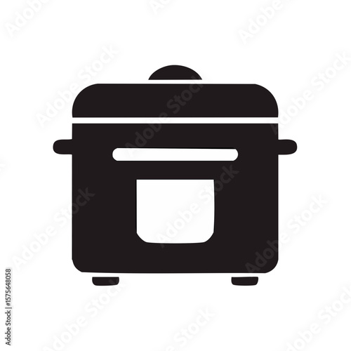 Multicooker icon in black and white minimalist design. Kitchen appliance for cooking and food preparation.