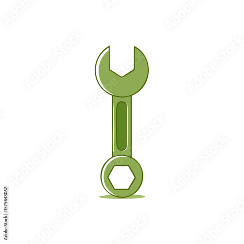 Olive green wrench illustration on a black background Industrial tool concept with hexagon for machinery and mechanical repairs