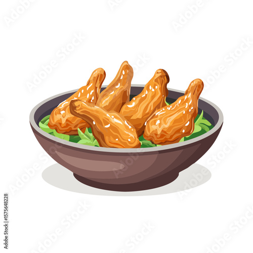 fried chicken wings in bowl clip art preview