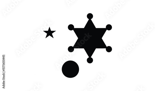 Minimalist black sheriff star badge and small star on white background