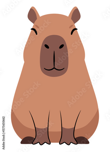 Cartoon Illustration of a Cute Capybara in a Minimalist Style Featuring Warm Colors and Simple Shapes, Perfect for Kids' Themes and Animal Lovers