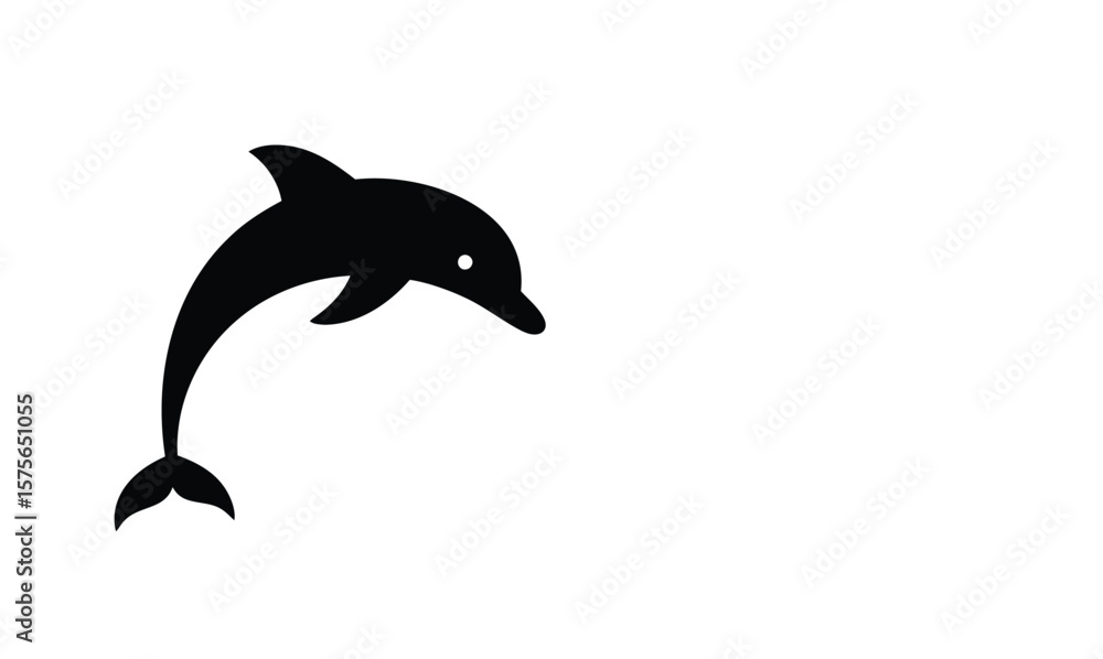 Fototapeta premium Leaping Dolphin Silhouette: Aquatic Mammal Icon, Ocean Wildlife Graphic