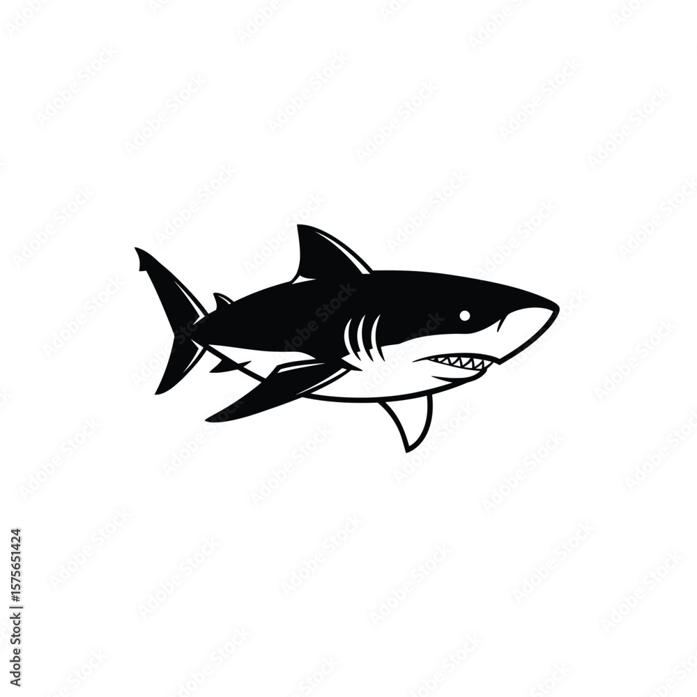 Obraz premium Powerful Shark Silhouette, Vector Illustration, Marine Predator, Ocean Animal, Great White Shark Graphic