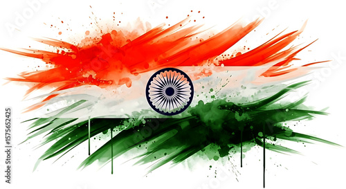Artistic Indian Flag with Watercolor Texture and Ashoka Chakra Design