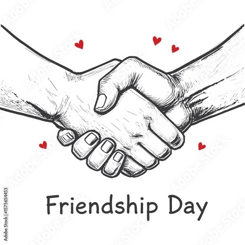 Strong Handshake of Friendship Black and White Sketch Illustration