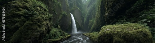 Majestic waterfall cascade lush forest hdr 360 degrees panoramic view nature scene