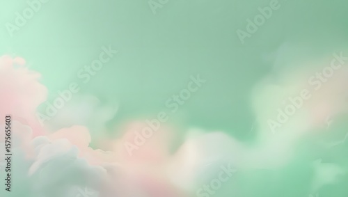 Fototapeta Naklejka Na Ścianę i Meble -  Delicate ethereal backdrop with pastel clouds, mint green sky and gentle textures