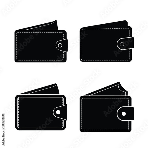 Wallet Silhouette Vector Set Black Icon Collection Isolated on White Background