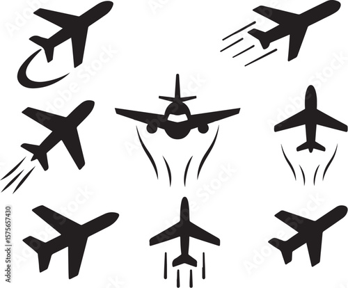 Flying Up Airplane Icons – Vector Jet and Flight Symbols for Travel and Aviation