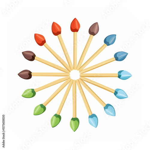 Matchstick Arrangement in a Circular Pattern with Varying Colors