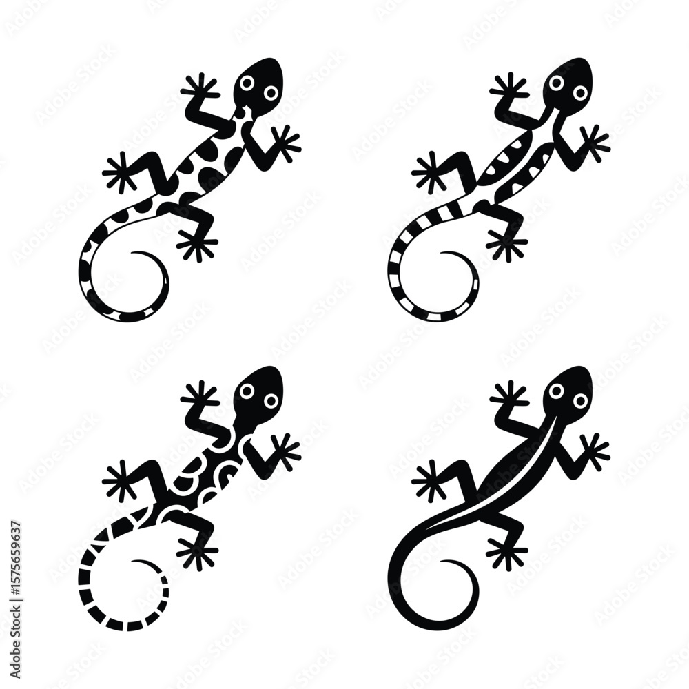 Naklejka premium Stylish Black and White Gecko Lizard Illustrations Perfect for Design Projects