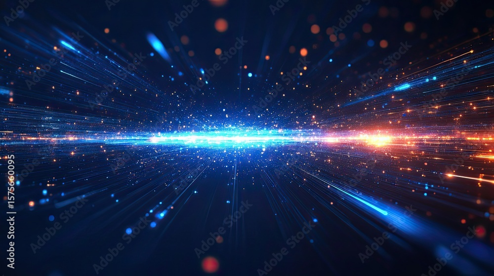 Fototapeta premium Blue background with abstract horizontal lines and futuristic glowing stripes for technology or digital design