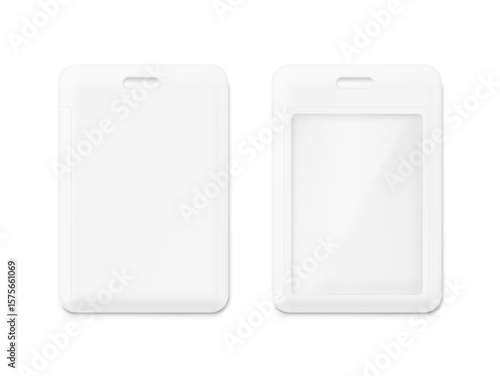 Realistic id card for lanyard mockup. Vector illustration isolated on white background. Ready mockup to use for for presentations, conferences and other business situations. EPS10.