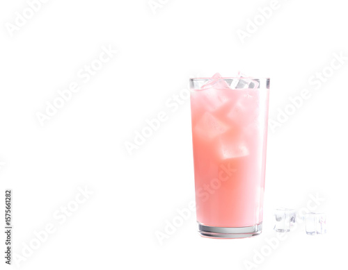 Refreshing pink lemonade with ice cubes