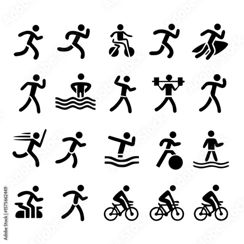 Dynamic Sports Silhouette Pack – Runners, Swimmers, Cyclists & Weightlifters in Motion for Fitness Branding, Apps & Motivational Designs