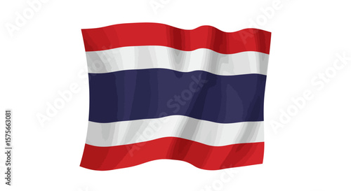 A waving flag of Thailand with red white and blue stripes