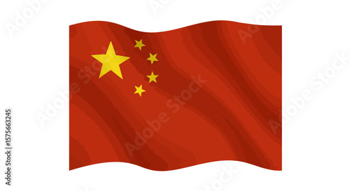 Waving Chinese flag with yellow stars on red background