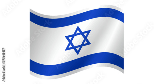 The flag of Israel waving against a white background featuring blue stripes and a Star of David