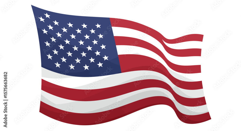Fototapeta premium Waving American flag on a white background