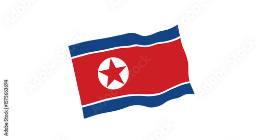 North Korean flag waving against a white background