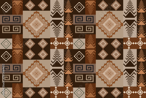 Seamless tribal geometric vector pattern in warm vintage tones. Perfect for fabric, packaging, home decor, and ethnic-inspired design projects.