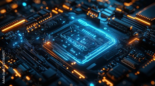 Blue graphics cards with glowing circuitry, futuristic computer hardware concept for gaming, AI, or digital processing