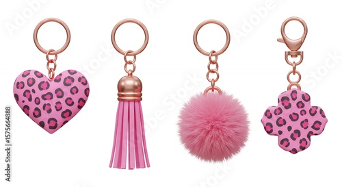Pink keychains with leopard pattern design
