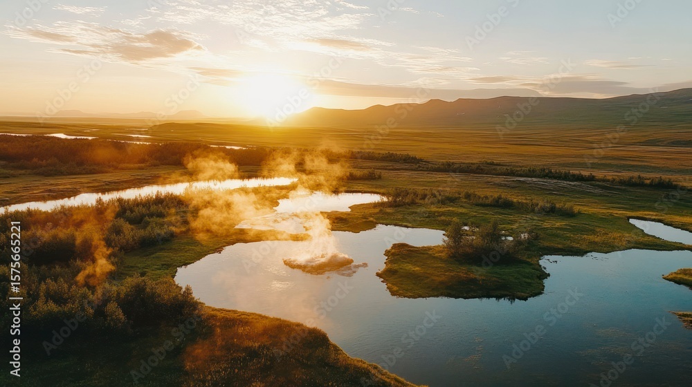 Obraz premium Sunrise geothermal landscape panorama