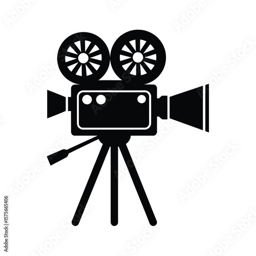 Vintage film camera icon on tripod for cinema and movie production