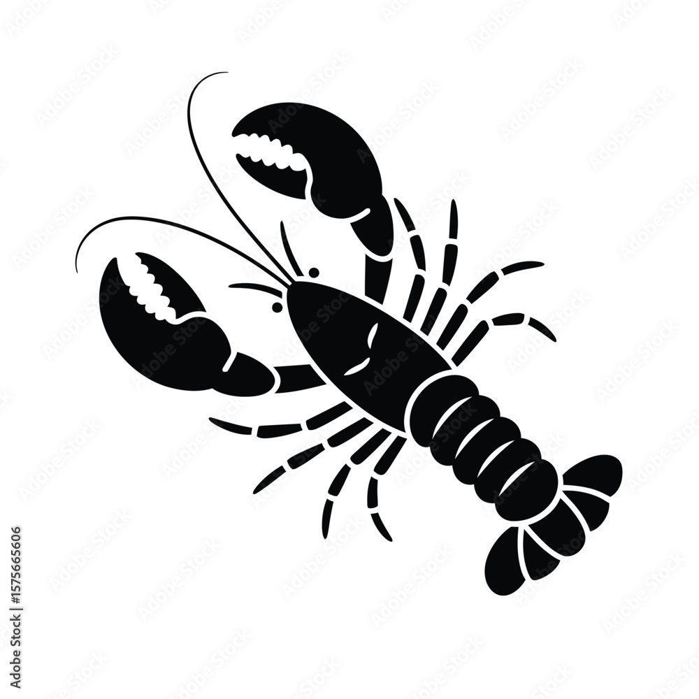 Obraz premium Stylized silhouette of a black lobster with large claws on a white background
