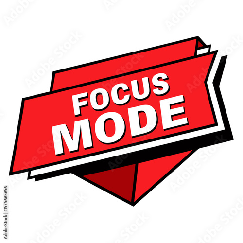 Bold red angled label with white text emphasizing focus or attention