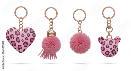 Pink leopard print keychains set